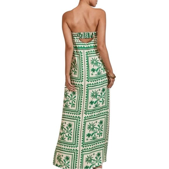Anthropologie x Mon Renn Green and White Tropical Linen Blend Maxi Dress - Picture 7 of 11